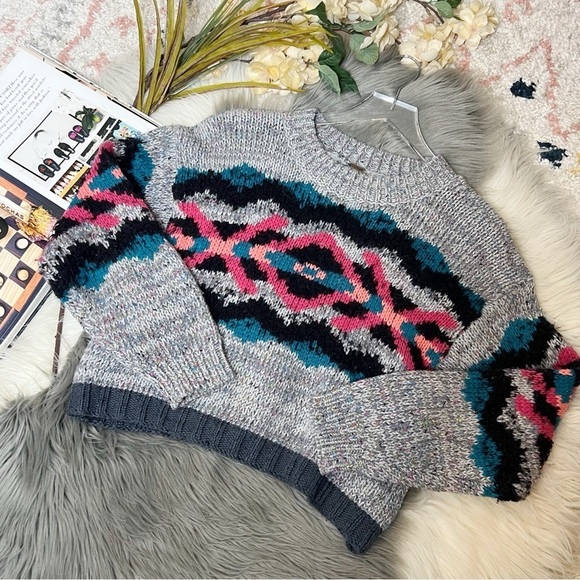 Free People Heart You Gray Wool Blend XOXO Women’s Chunky Cropped Sweater Sz S - Picture 11 of 11